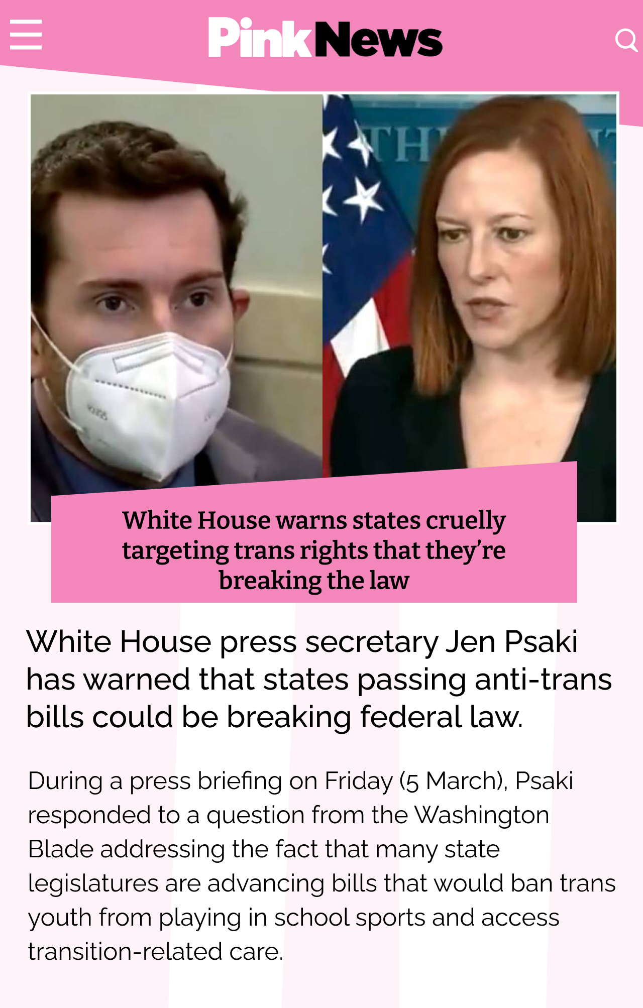 pink news article page